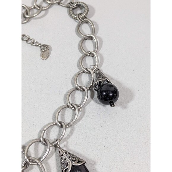 Bali Style Coastal Black Flower Rhinestone Pendant Charm Necklace Bold 22 in - Picture 7 of 11